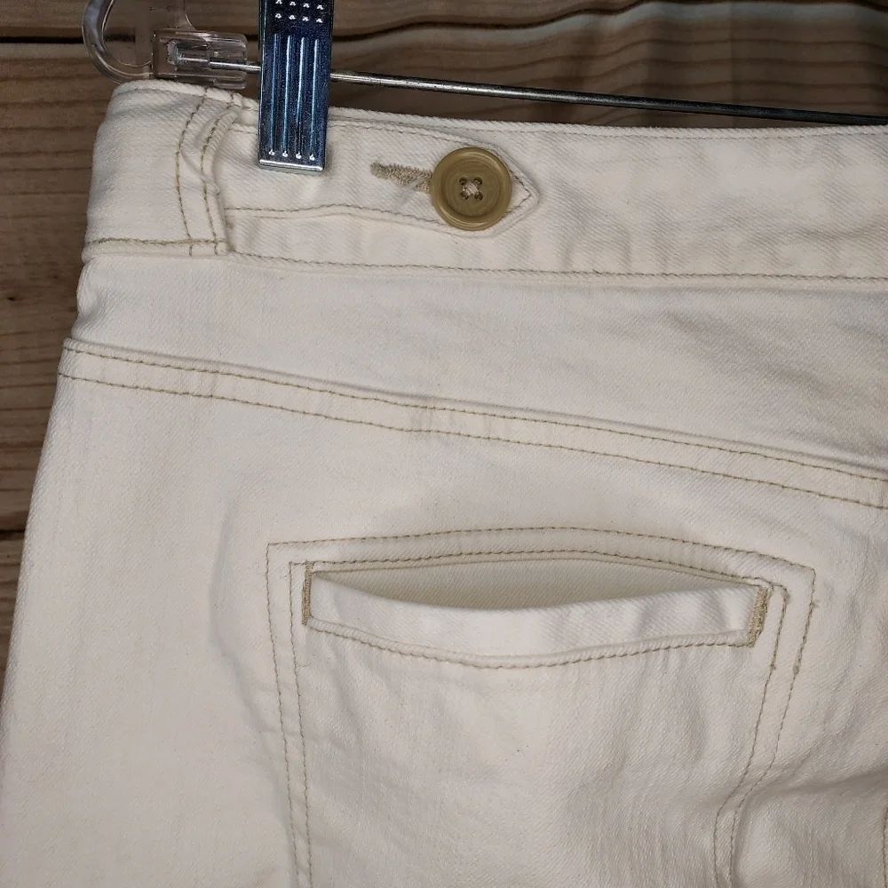 Old Navy jeans bootcut low mid rise stretch white cream ivory tan stitch 10